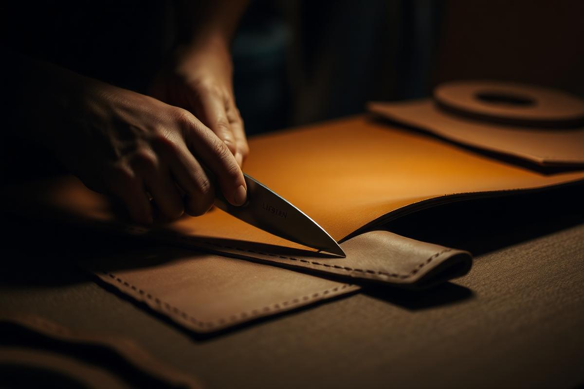 Close-up of leather cutting