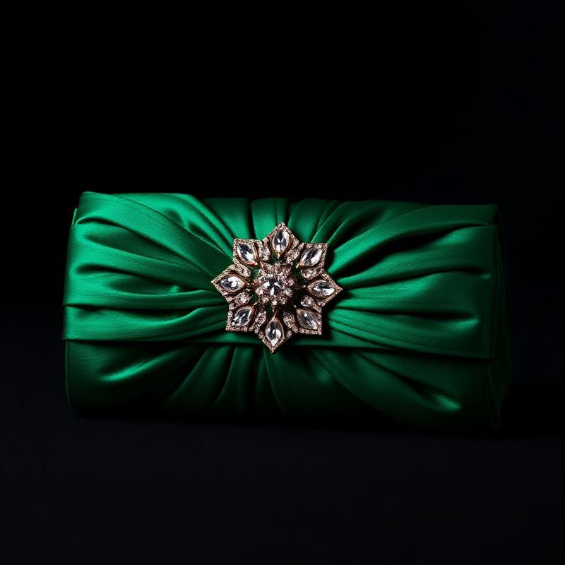 Emerald Satin Evening Clutch
